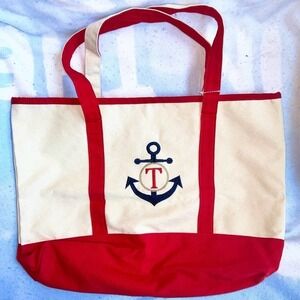 NWOT Nantucket Distributing Initial T Nautical Theme Tote Bag